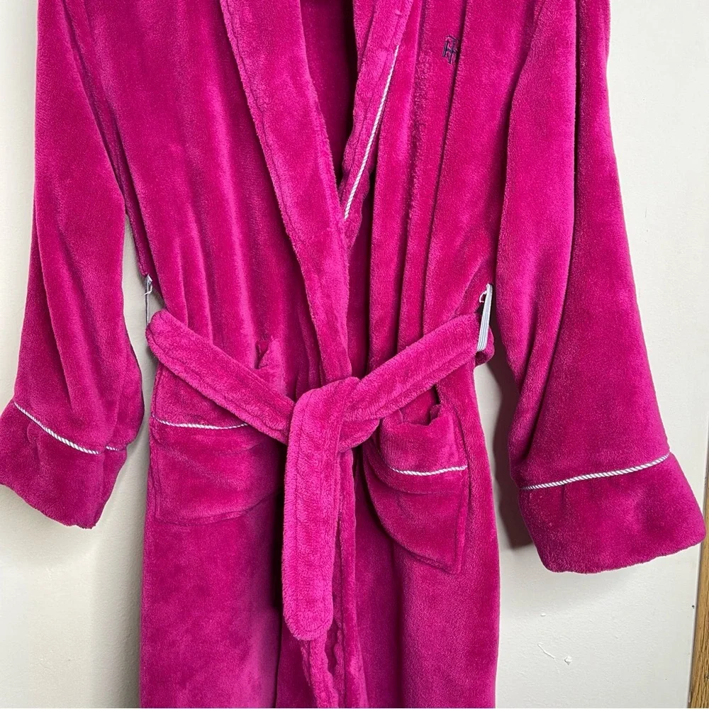 TOMMY HILFIGER Hot Pink Robe Fleece Embroidered Logo Size L/XL Preppy